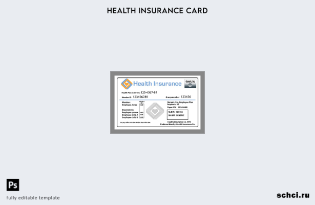 скачать в цифровом формате шаблон карты медицинского страхования USA Health Insu